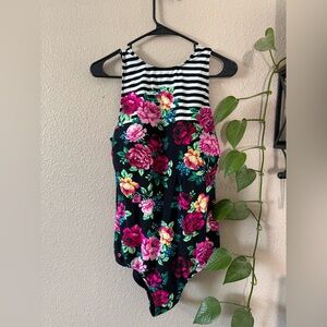 Torrid High Neck Open Back One Piece Swimsuit Floral Stripe